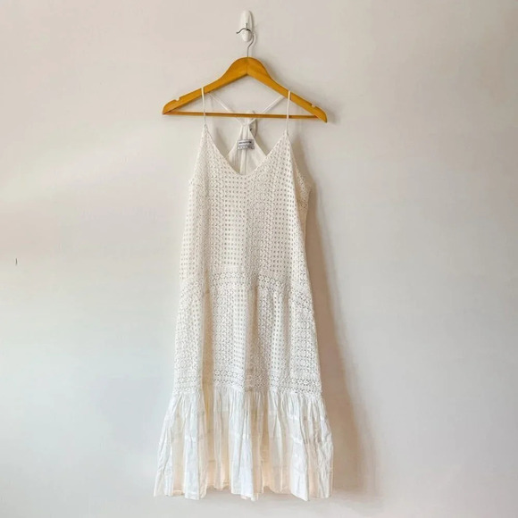 Urban Outfitters Leo Embroidered Tulip Midi Dress Cream White  Sz S - Picture 1 of 8